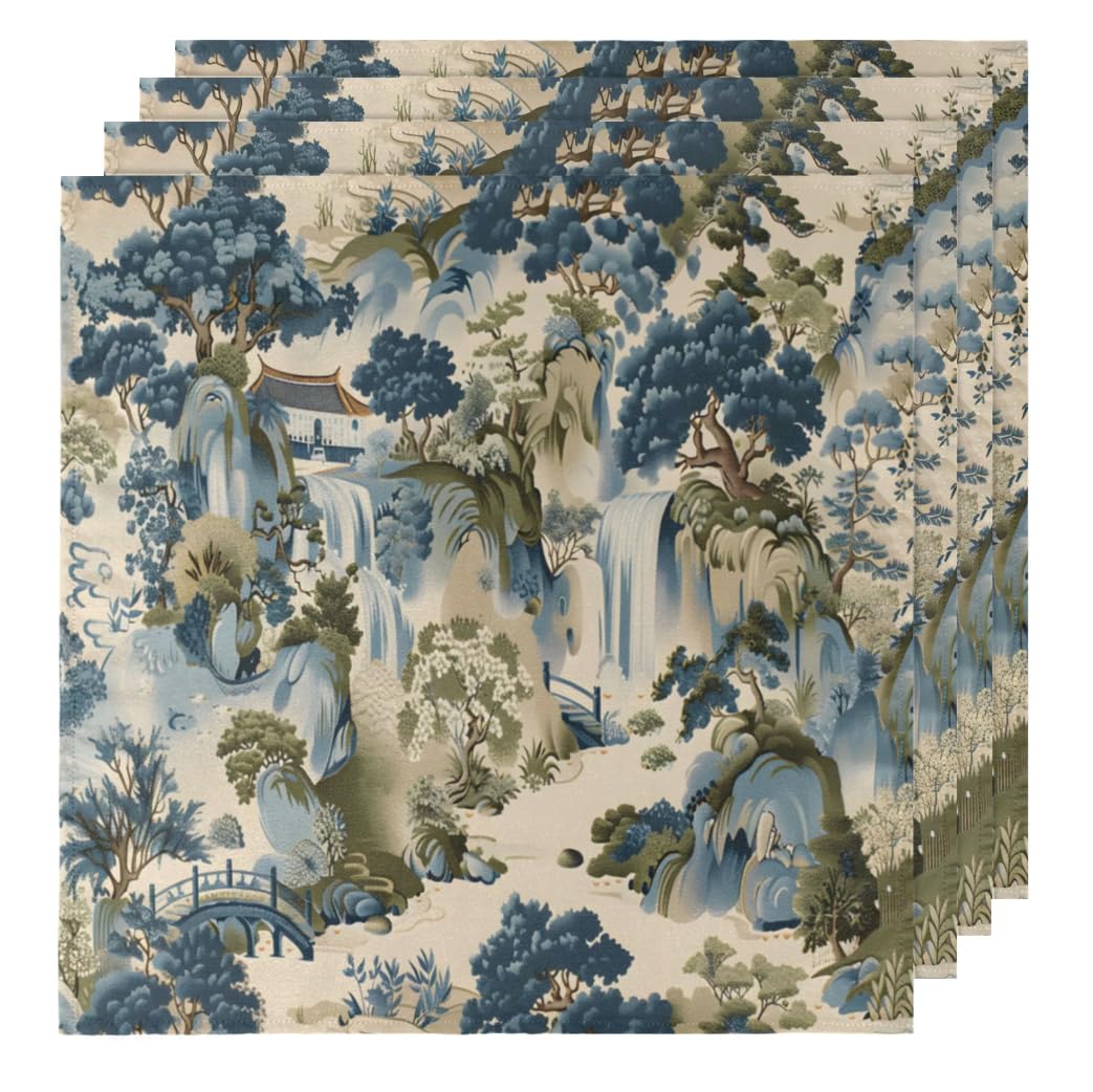 Tablerazzi Cloth Napkins Set of 4, 20x20 Inch Reusable Napkins Cloth Japanese Print Traditional Washable Decorative Table Dinner Napkins for Parties Weddings Lunch