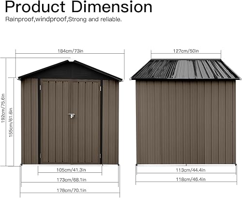 Miniatura 5 de Lifeand Cobertizos de almacenamiento para exteriores de 6 x 4 pies, techo Apex, marrón + negro