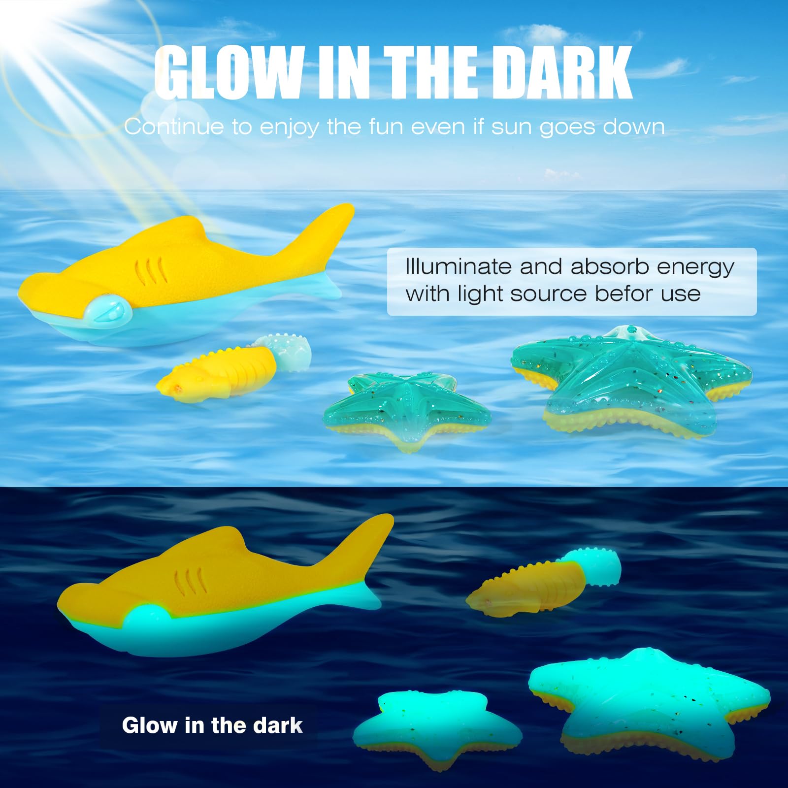 Jouet pour chien flottant et lumineux - Brille dans le noir - Pour grands chiens (kit grand requin + grand Starfis)