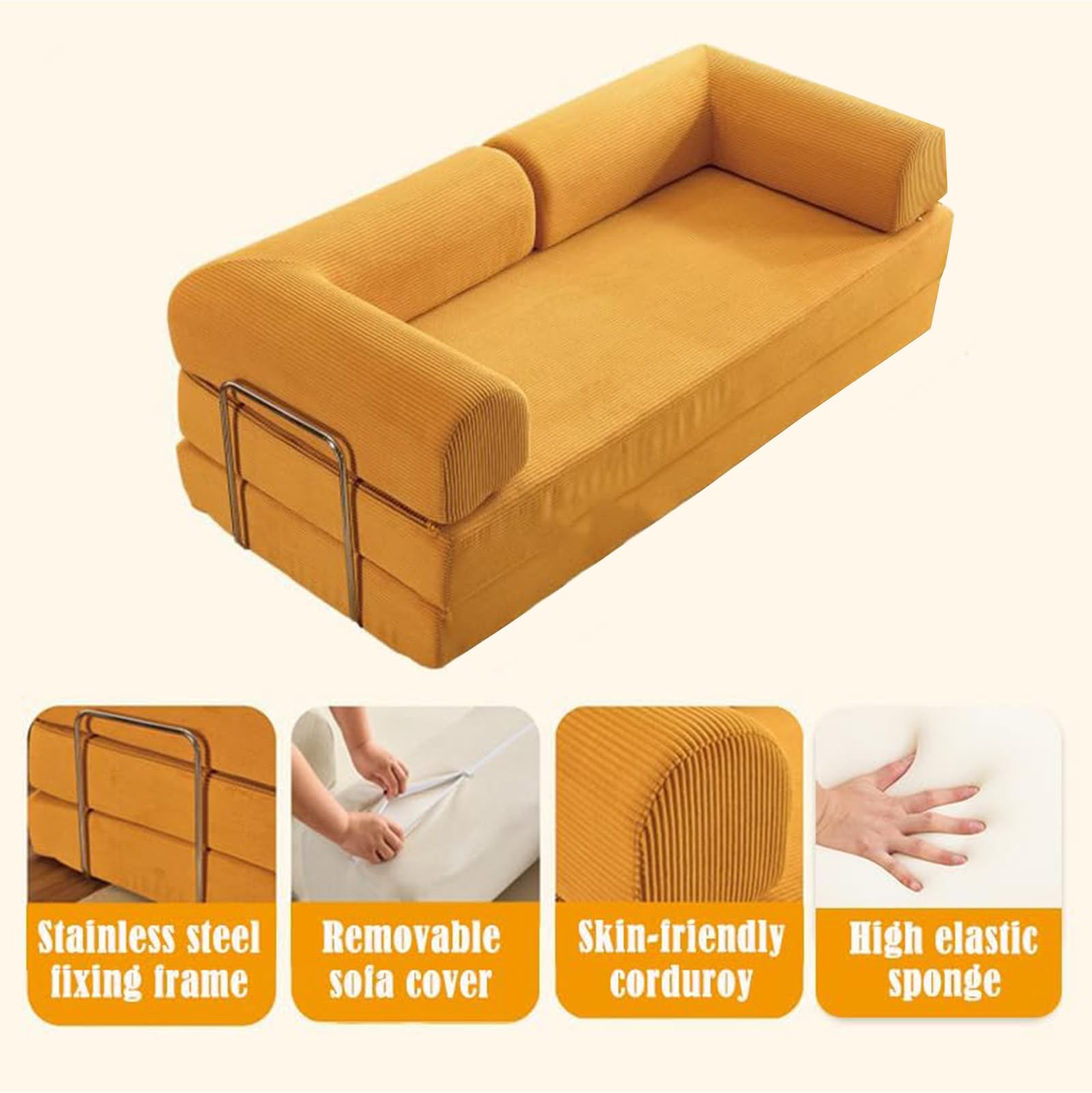 Sofá cama plegable convertible en sillón cama con almohada, Out Comfy Lounge multifuncional de espuma viscoelástica con reposabrazos, para el hogar, dormitorio, oficina, sofás cama largos, 004, W