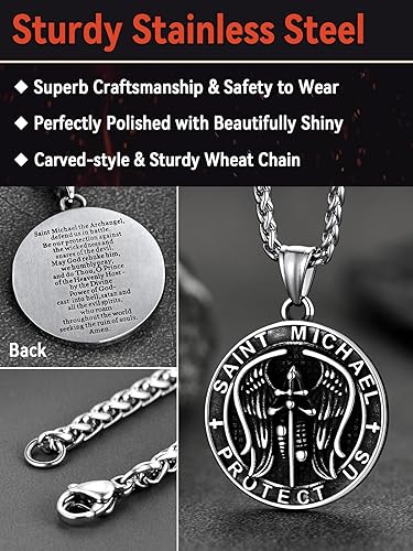 Miniatura 5 de FaithHeart Saint Michael Necklace, Stainless Steel18K Gold Plated St Michael the Archangel Pendant Amulet for Men Women with Gift Packaging