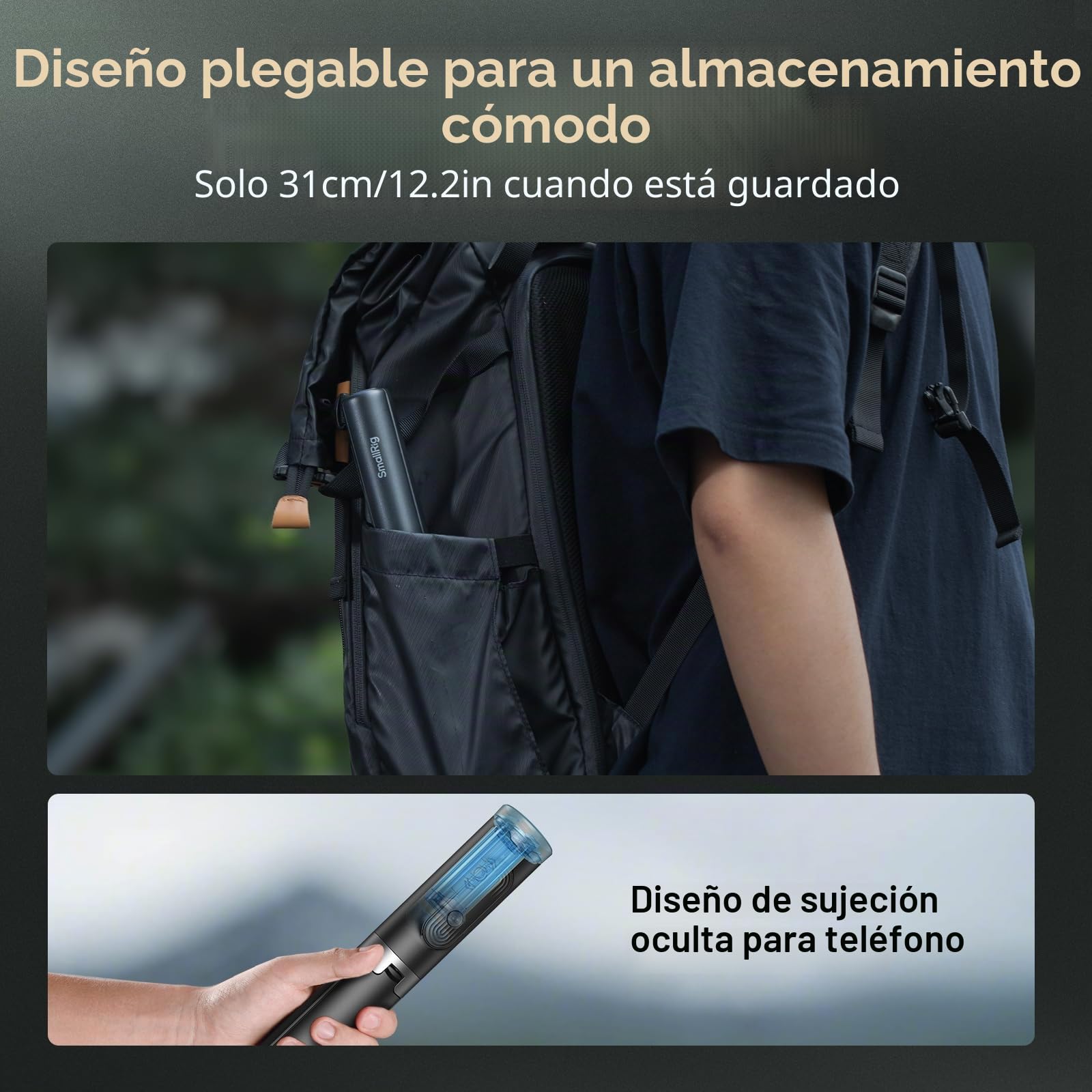 SmallRig Boom Selfie Stick ST30, 12.2-58 pulgadas de altura ajustable, soporte para teléfono con trípode, color negro