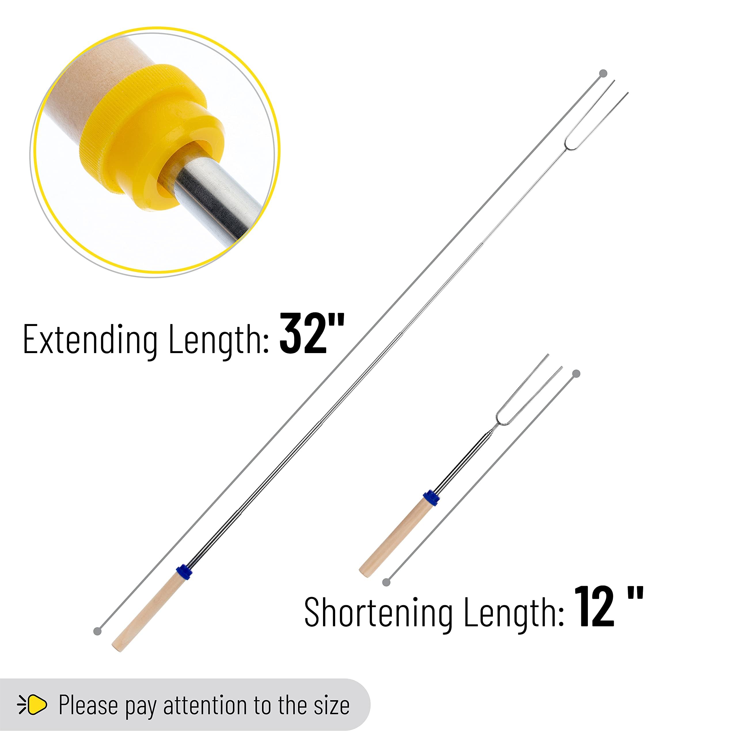 UNCO - Bastoncini da arrosto per marshmallow, confezione da 20, 81,3 cm, estensibili in acciaio inox, per braciere, marshmallow per braciere, spiedini per smores, attrezzature da cucina per falò