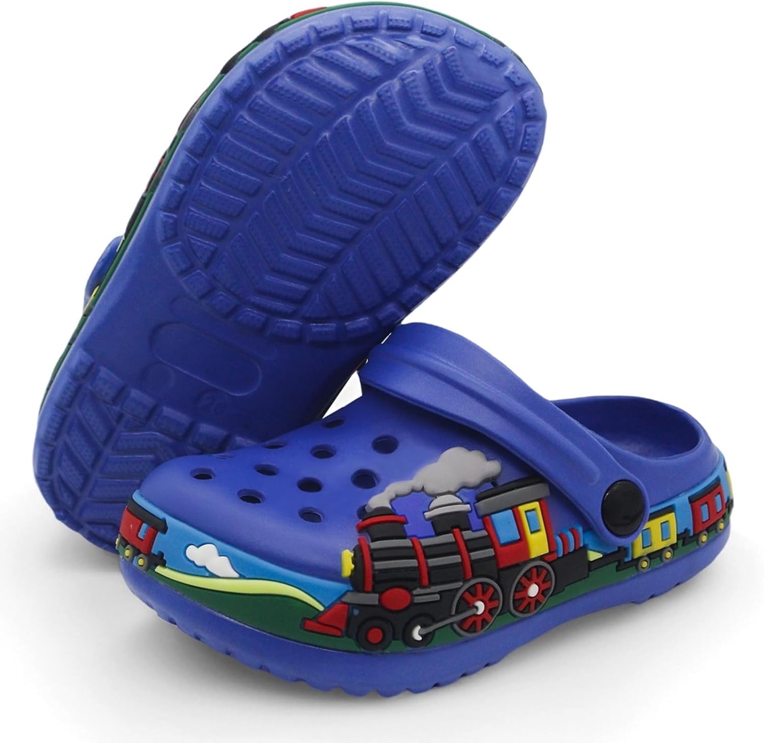Boys Girls Toddler Clogs Little Kids Slip on Slides Sandals Slippers Cute Cartoon Train Pattern Garden Clogs Summer Indoor Outdoor Beach Pool Water Shoes 7 Toddler Blue image 6 of 6 B0FHKNGL6F