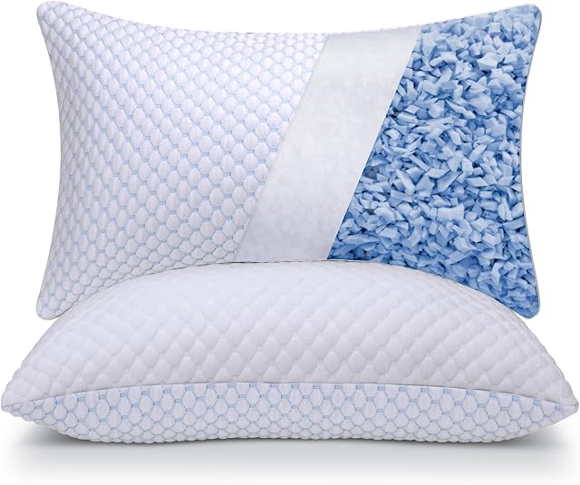 OSBED Shredded Memory Foam Pillows King Size Set of 2, Cooling Pillows for Sleeping 2 Pack, Adjustable Loft Bed Firm or Soft Pillows for Side, Back, Stomach, Hot Sleepers (20"x 36")
