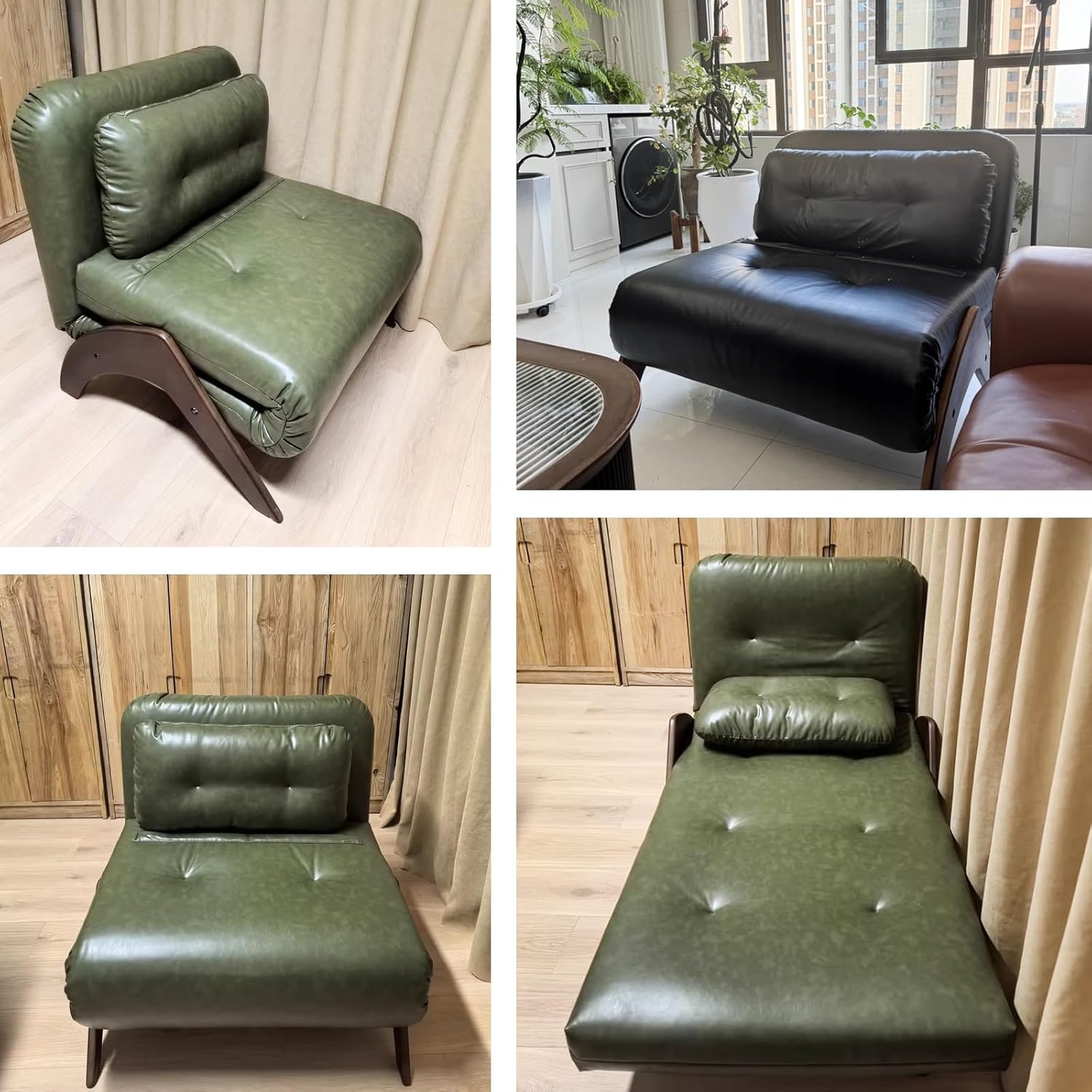 Mid-Century Modern Convertible Sofa Bed, Solid Wood Legs, 3-in-1 Chaise Lounge with Reclining Backrest & Pillow - Stylish Sofa for Living Room & Office (29.52in/75cm)