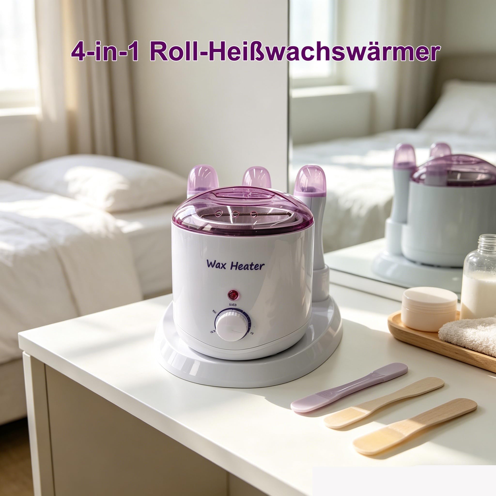 4 in1 Professioneller Wachswärmer, 800ml Wax Maschine + 3×100g Roll on Heißwachsgerät mit separaten Schaltern, Wachsgerät zur haarentfernung, Waxing Set für Ganzkörper-Haarentfernung