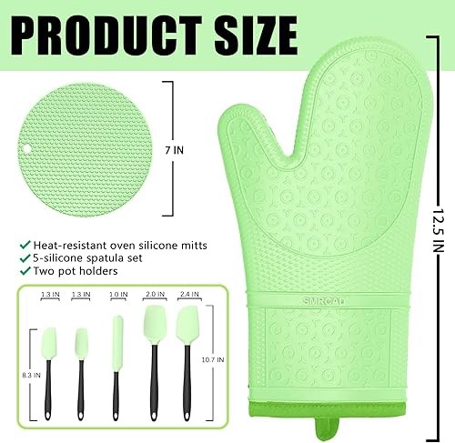 Vista 55 de Guantes de horno con almohadillas calientes resistentes al calor y cinco espátulas de silicona diseñadas para cocinar en la cocina, guantes