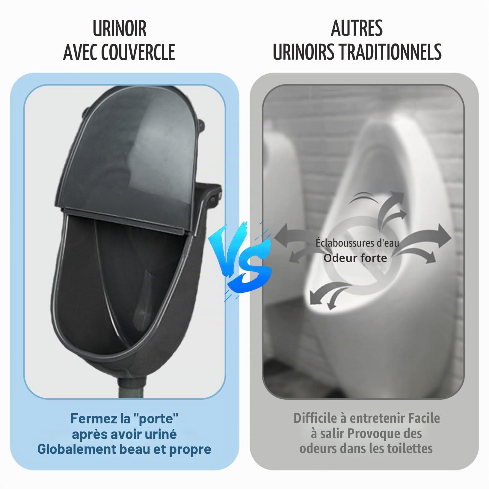 Urinoirs en plastique pour hommes, urinoir mural anti-éclaboussures sans eau avec couvercle et tuyau pour salle de bain, toilettes, maison, jardin et camping-car, gris