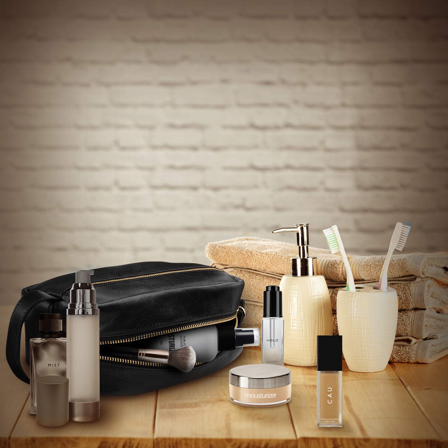 Londo - Articles de toilette en cuir véritable Dopp kit, sac de rangement pour organisateur de rasage pour maquillage, étui - Unisexe