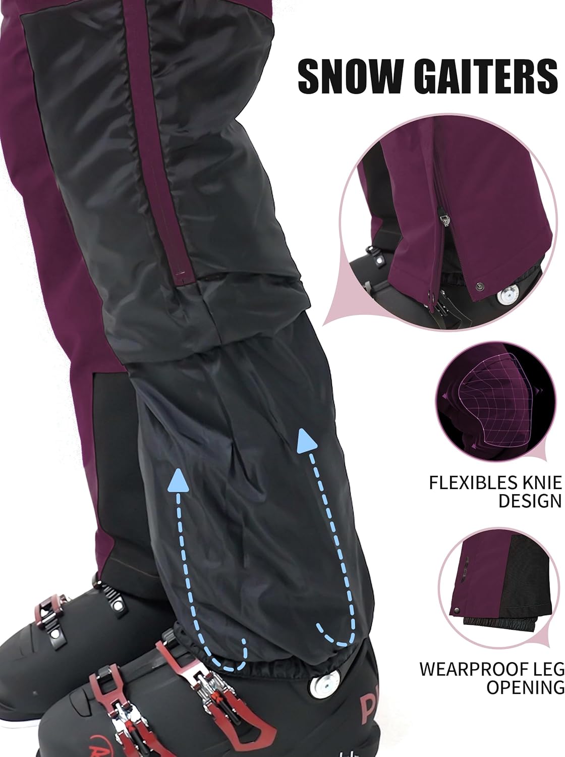 Pioneer Camp Women's Snow Pants Ski Bibs Waterproof Insulated Snowboard Overalls Winter Cargo Hiking Pants with Suspenders - Image 6