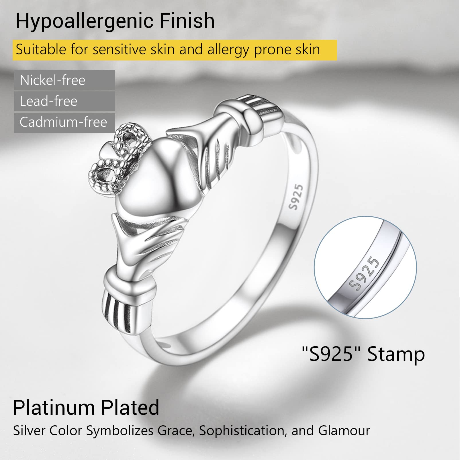 PROSILVER Anelli Donna 925 Claddagh Ring/Triquetra Mirusa 7-27 con Confezione Regalo