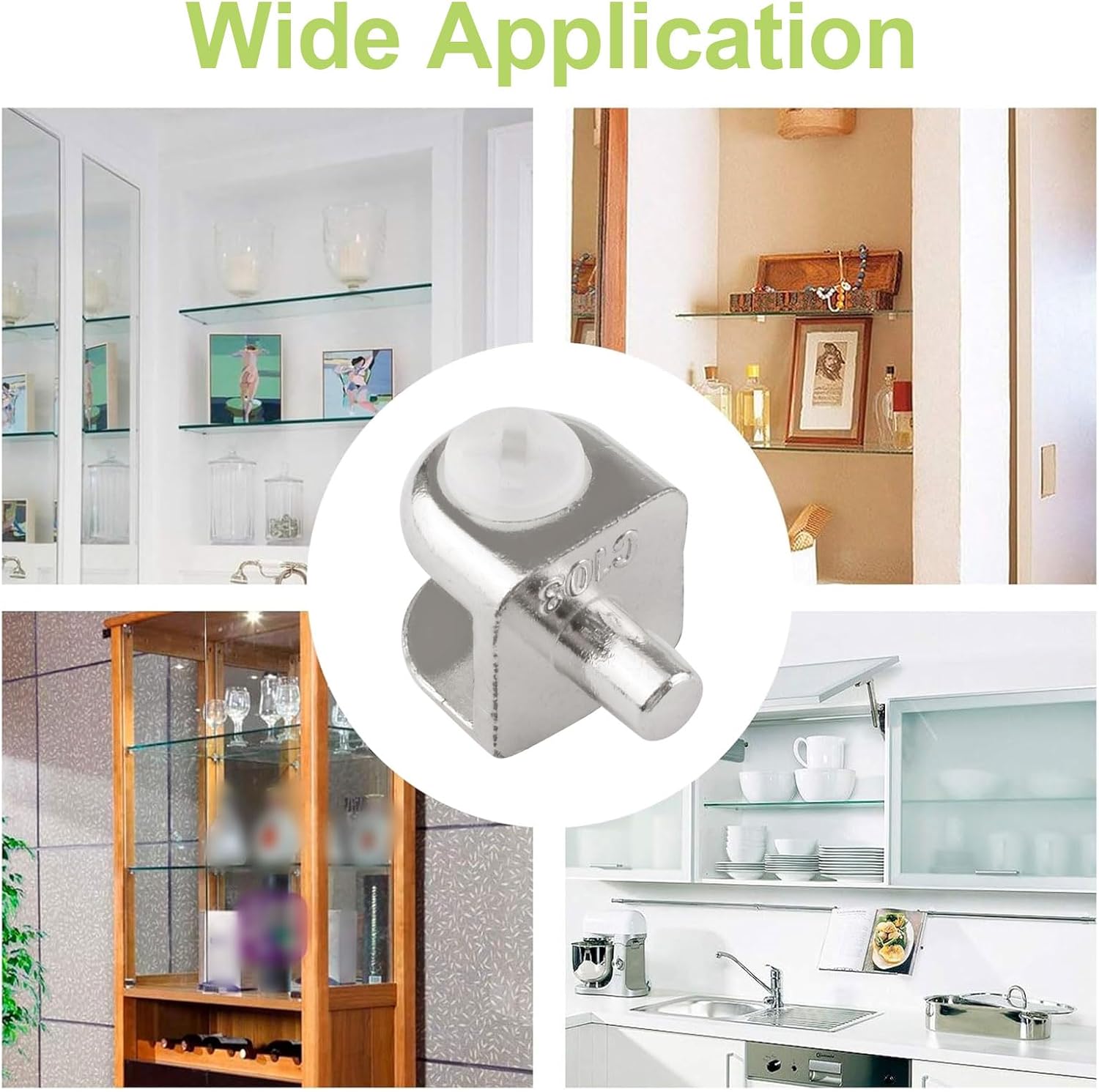 Adjustable Glass Shelf Bracket Pegs 40Pcs Zinc Alloy Frameless Glass Shelf Holder Half Round Cabinet Clamp with Pin Wall Mounted Clips for 4-8mm Glasses (Brushed White)