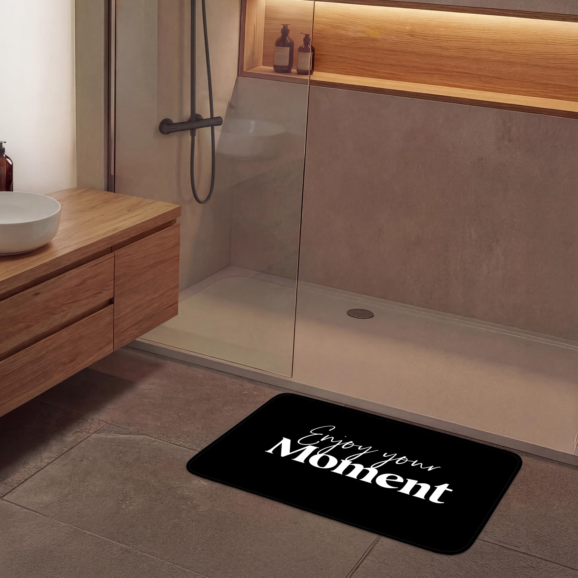 Alfombra Baño Rectangular 90x60 cm Decoracion Bathroom Mat Non Slip Shower Lavable Antideslizante Alfombrilla Tapete Banheiro Citas - Disfruta de tu Momento - Proverbio - Negro