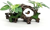 Relagcc Artificial Driftwood Cave with Silk Plants - Realistic Resin Aquarium Decor for Betta Fish Hiding Spot & Tank Ornament