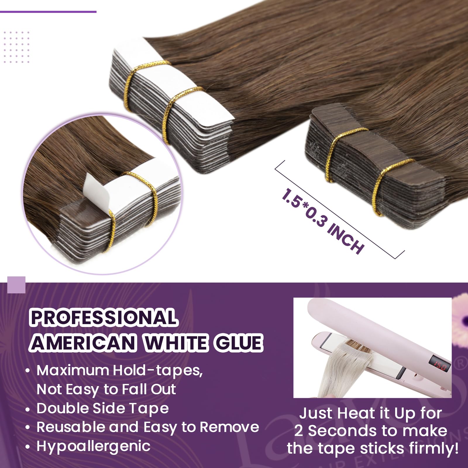 LaaVoo Tape in Hair Extensions Human Hair 50g Tape Hair Extensions Real Human Hair Invisible Tapes Remy Straight Balayage Brown Shadows Hair Double Sided Tabs 20pcs 22 Inch #6/8/14 - Image 3