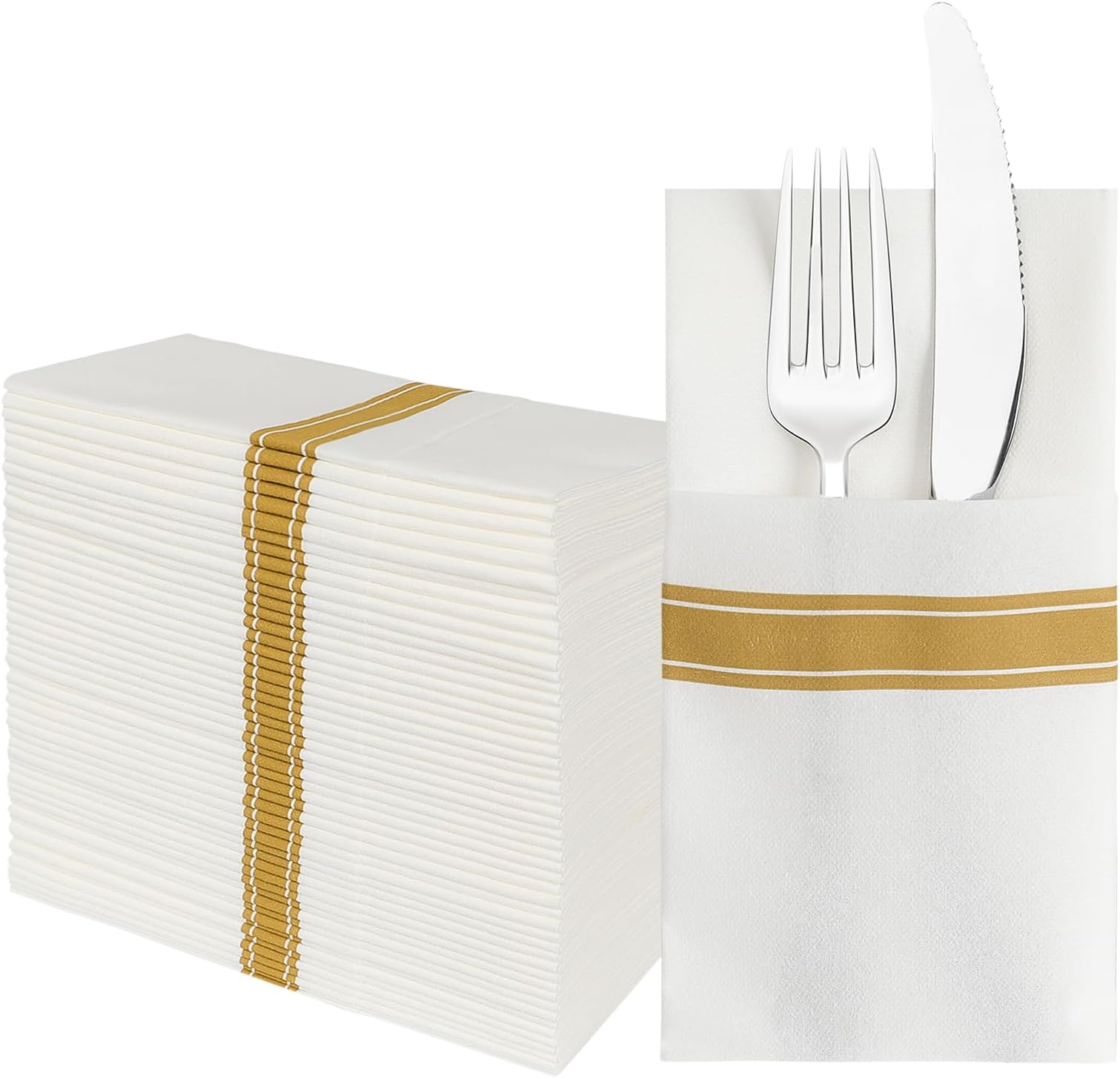 JEBBLAS Disposable Linen Feel Napkins, Builtin Flatware Pocket