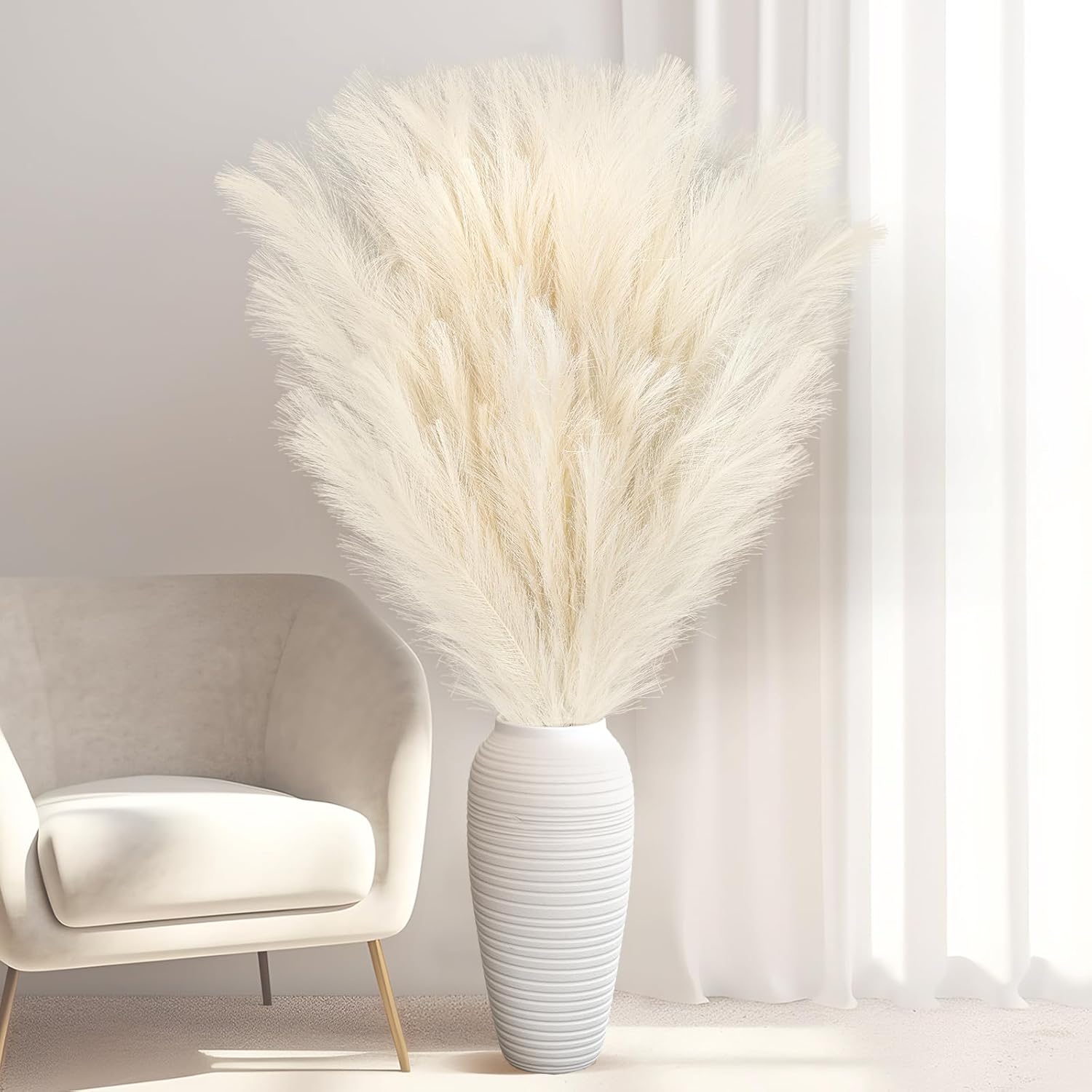 Zeyune 10 Pcs 71'' Large Faux Pampas Grass Decor Tall Artificial Pompous Grass Bulk for Boho Floor Vase Filler Wedding Floral Arrangements Home Baby Shower and Boho Decor (Beige) Beige 10