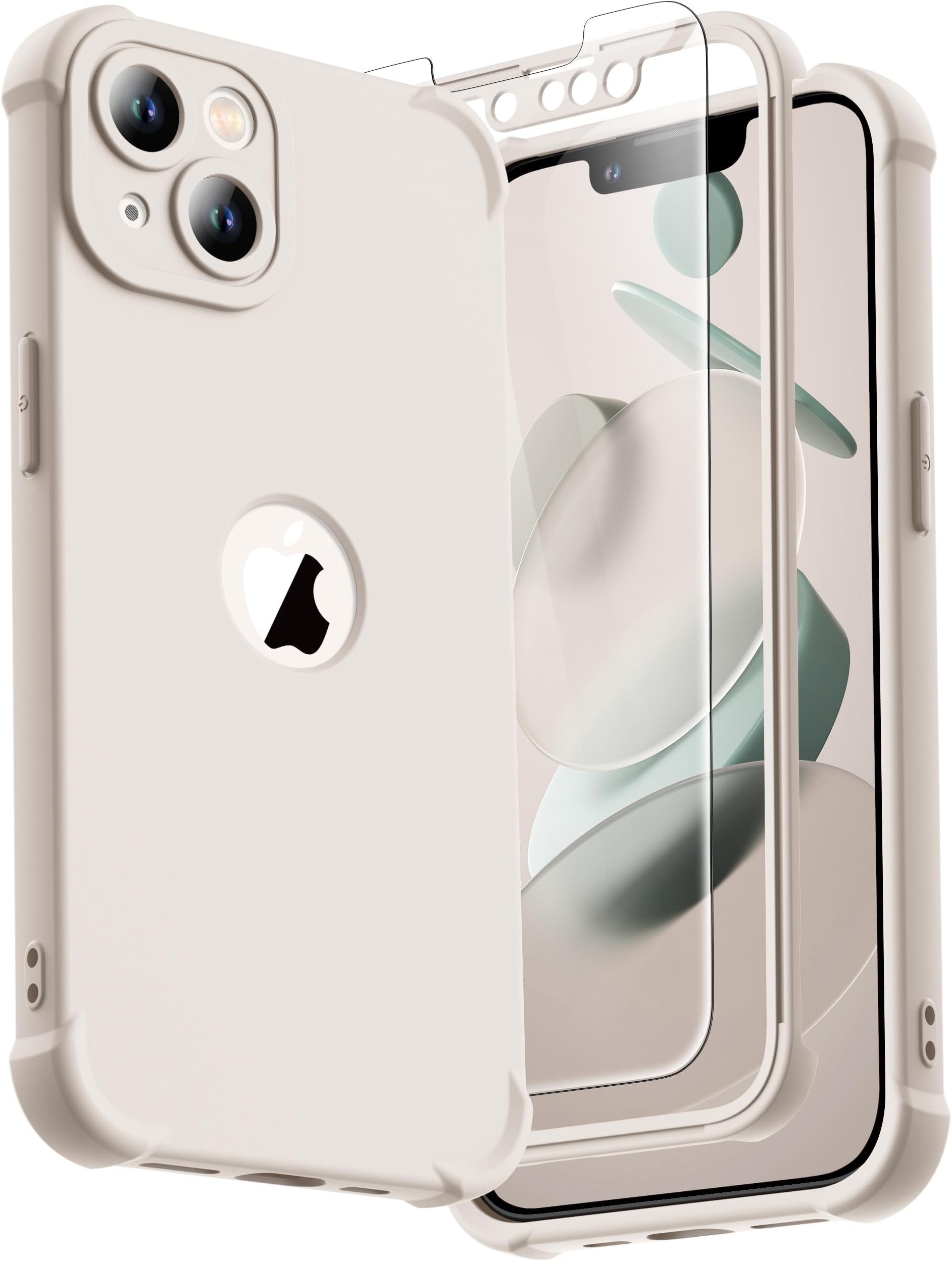 ORETECH for iPhone 13 Case, with [2 Screen Protectors] [15 Ft Military Grade Drop Test] [Camera Protection] 360° Full Body Shockproof Slim Thin Phone Case iPhone 13 Cover 6.1" White Stone