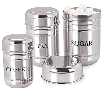 Heart Home 3 Pieces Stainless Steel Tea, Coffee and Sugar Container Set, 500Ml, 300Ml, 200 Ml (Silver)
