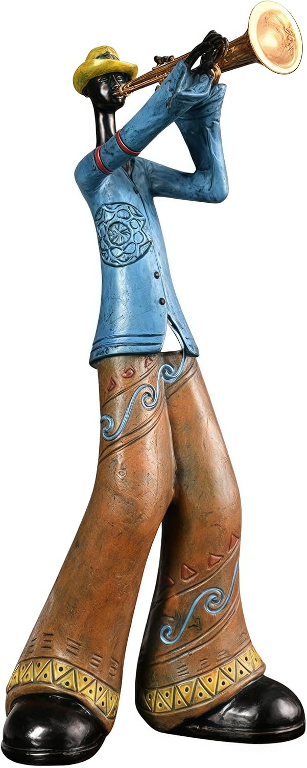 Vintage jazz band decorative sculpture,western band sculpture,creative musician decoration,abstract figure ornaments,suitable for living room,wine cooler,bookshelf,entryway,etc. (trumpet player)