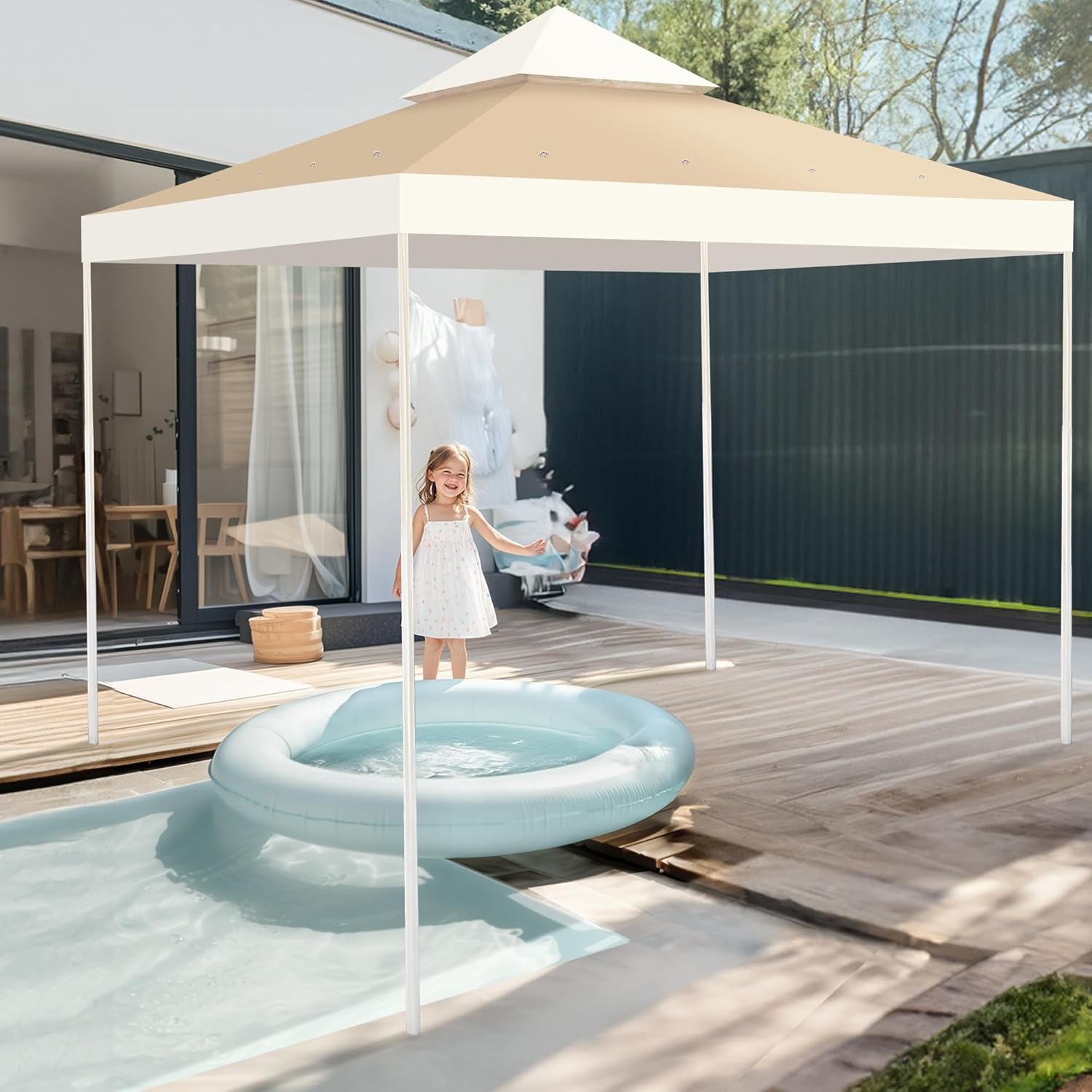Ivory and Sand Dual-Tier Gazebo Canopy Replacement Cover