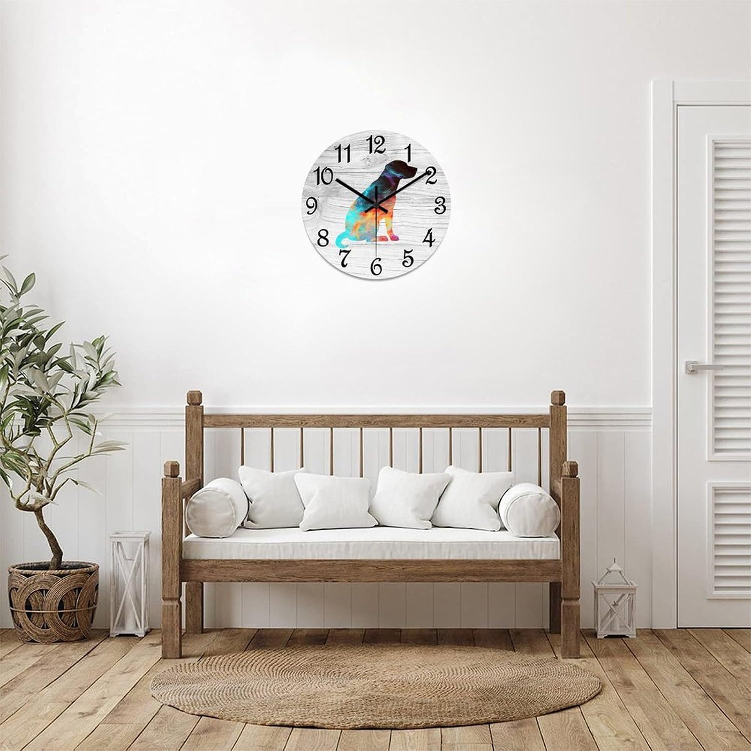 Decorative Wall Clock Beagle Wall Clock Dog Lover Wooden Clocks Silent Battery Operated 15 Inch Shabby Chic Retro Round Clock for Kitchen Bedroom Office