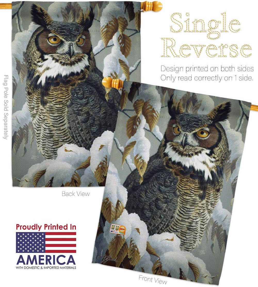 Great Horned Owl House Flag Animals Bird Flamingo Hummingbird Cardinal Peacock Springtime Natural Wildlife Small Decorative Gift Yard Banner Made In USA 28 X 40