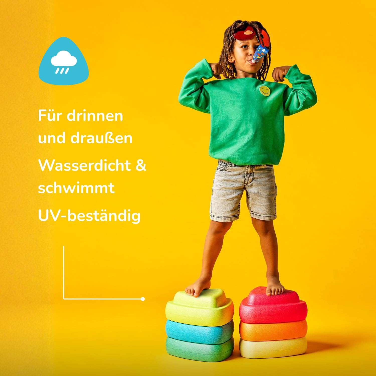 Nattou Blocky Balancesteine für Kinder - Stapelbare Spielsteine - Rutschfestes Sensorisches Spielzeug - Innen & Außen - Fördert Gleichgewicht & Motorik - 50 cm - Mehrfarbig