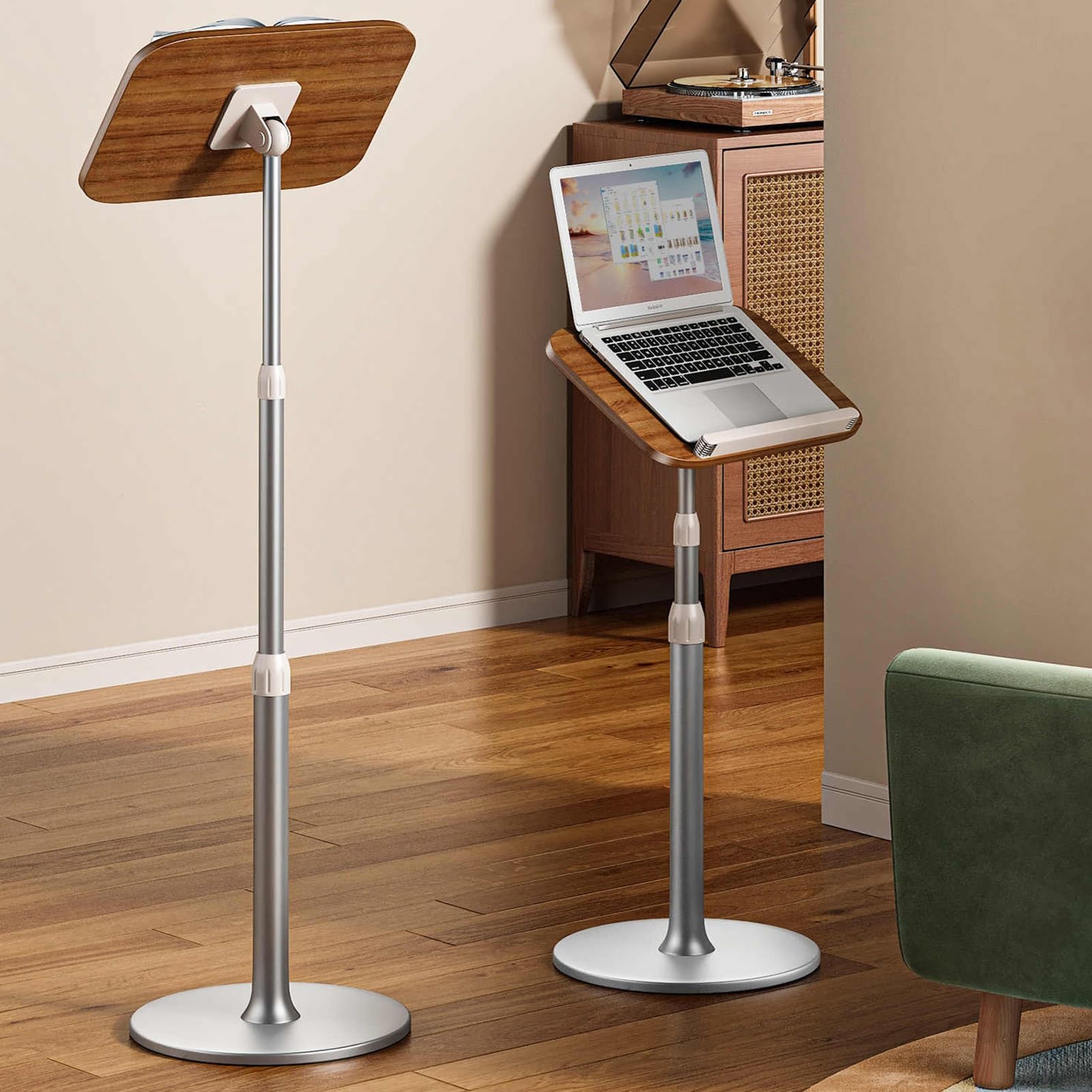 Genérico Estantería y Atril de Madera Resistente para Colocar en el Suelo, Ideal para Biblias, portátiles, Libros de Cocina y proyectores. Diseño Elegante, Altura Ajustable, hogar o