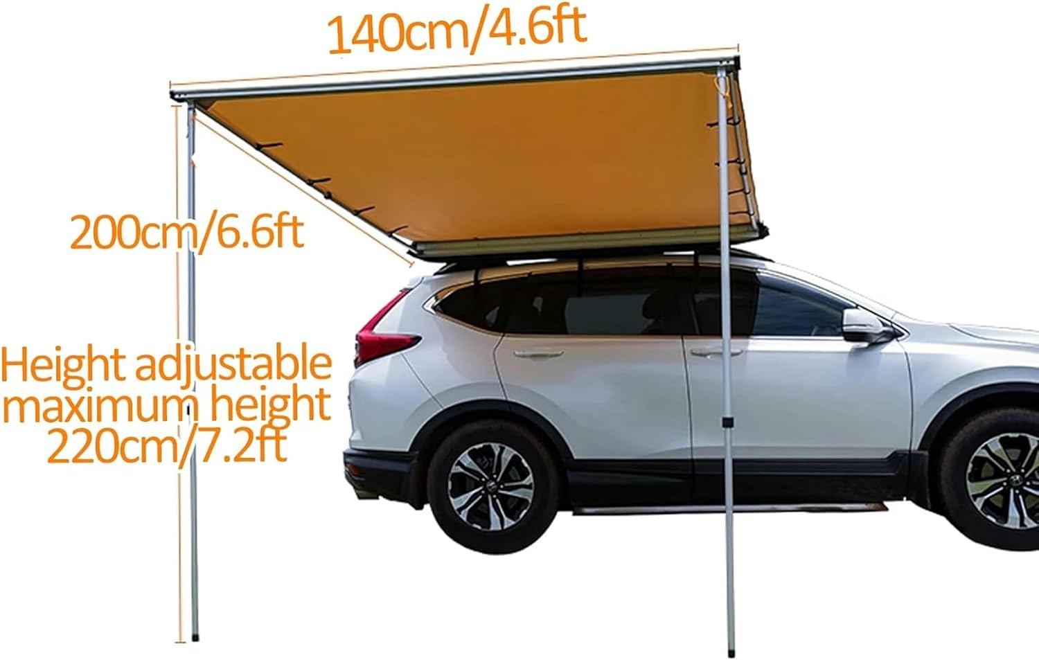 AMNOOL Truck Awnings Camping Pull-Out Car Side Awning, Height Adjustable Tent Shelter, Weatherproof Side Awning for Camping Overland (Hardware Included) (Size : 140 * 200cm/4.6 * 6.6ft)