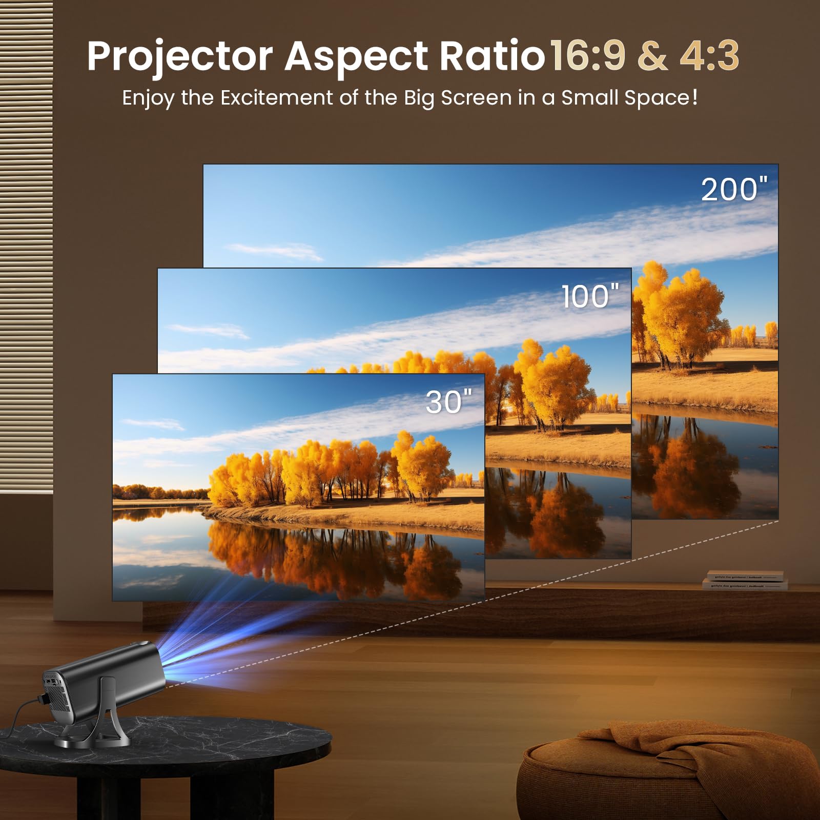 Proiettore Portatile, con WiFi 6 Bluetooth 5.4 Support 4K 1080P, Mini Proiettore 22000 Lux Auto Keystone Rotabile 270°, Built-in Apps Android 12.0 Compatibile HDMI/USB/TV Stick/Laptop/Telefono