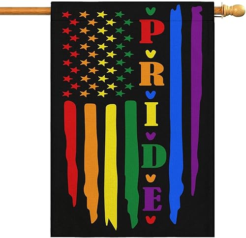 Miniatura 1 de Bandera de jardín del orgullo gay de 28 x 40 pulgadas, color arcoíris, banderas LGBT para patio, bandera vertical de arpillera de doble cara para