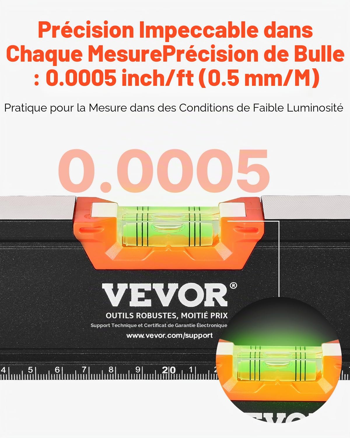 VEVOR Niveau à Torpille Magnétique 4PCS, 48/24/16/10 po, avec Flacons à Bulles, Mesure à 45/90/180 degrés, Outil de Nivellement en Alliage d'Aluminium, Résistance aux Chocs, Mesure SAE et Métrique