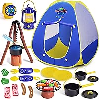 Vista 8 de FUN LITTLE TOYS - Juego de camping para niños con tienda de campaña desplegable, juguetes de camping con linterna a batería y bolsa con cordón