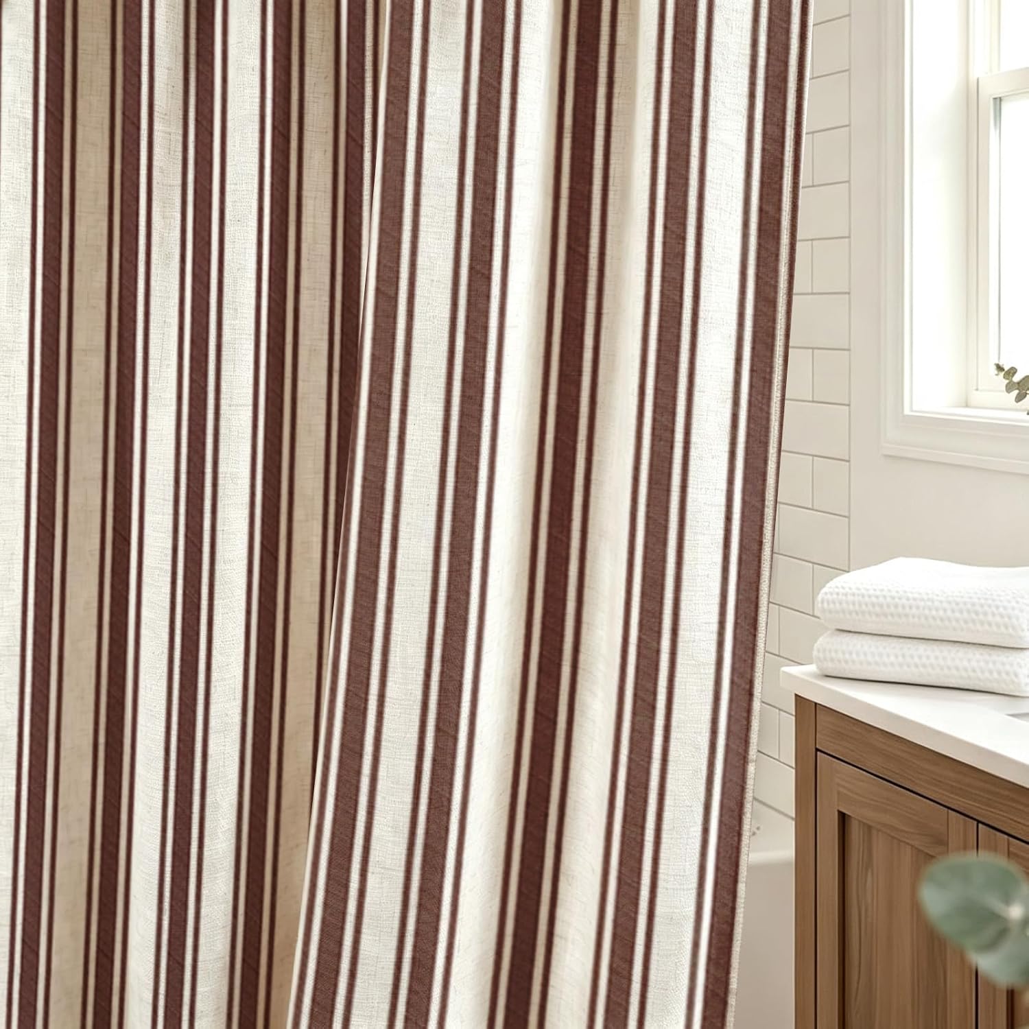 WOUVMA Brown Striped Shower Curtain Neutral