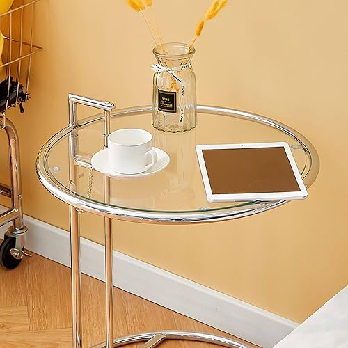 Miniatura 6 de TesNus Mesa redonda de vidrio transparente de 18 pulgadas, mesa de vidrio templado de 14 pulgadas de grosor con borde pulido de lápiz, tablero de