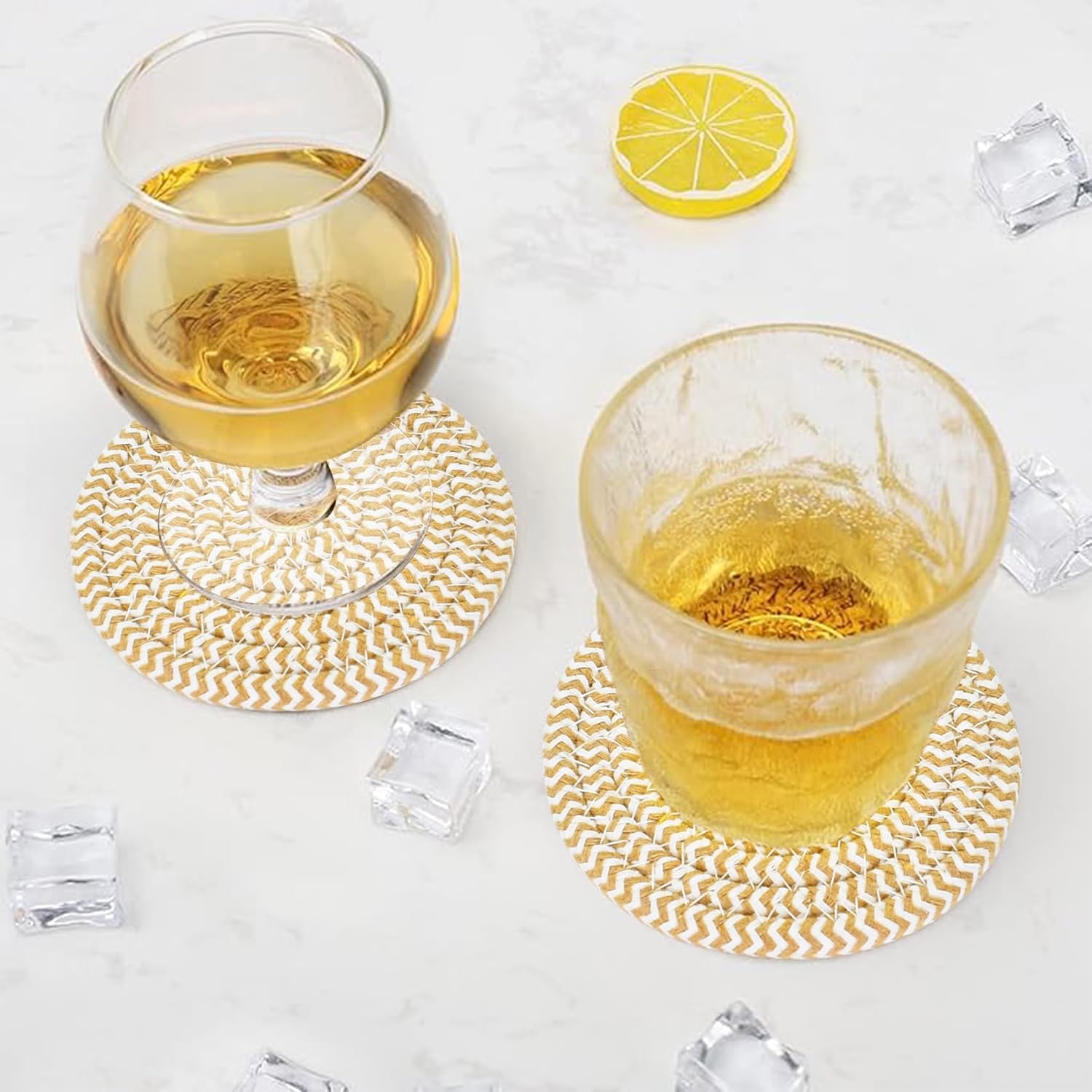 ABenkle 8 Pcs Drink Coasters with Holder, Cotton Woven Absorbent Coasters for Drinks, Minimalist Home Decor Coaster Set for Wooden Tabletop Protection Table, 4.3 inches - Image 5