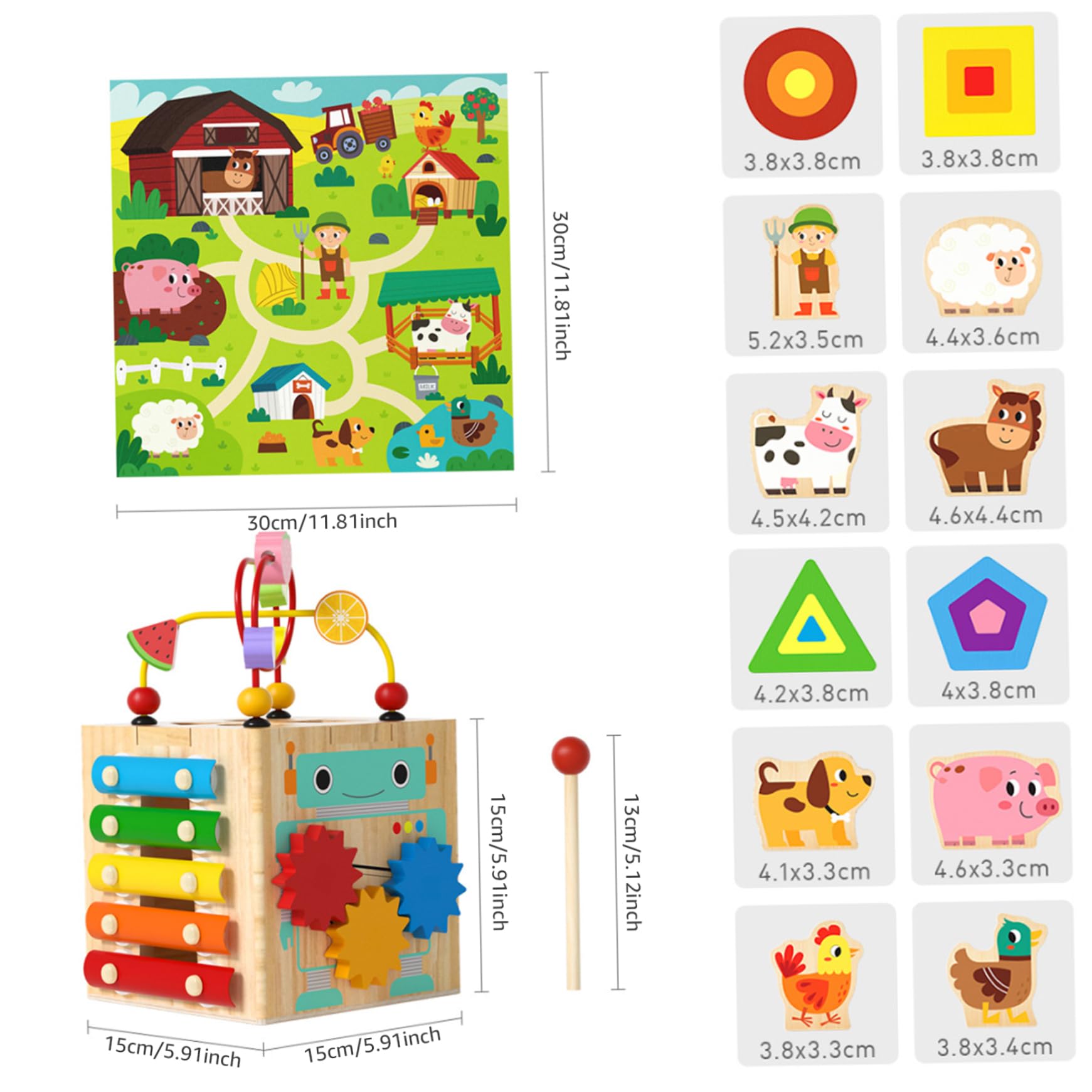 Cubo di attività in Legno Giocattoli 1 Set 6 in 1 Cubo di attività Multifunzionale per Bambini Giocattoli educativi e sensoriali per Bambini per Le Vacanze di Compleanno