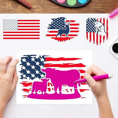 Miniatura 4 de 12 plantillas de bandera estadounidense para pintar Unión 50 estrellas 1776 Militar We The People Plantilla para bandera patriótica de leña para