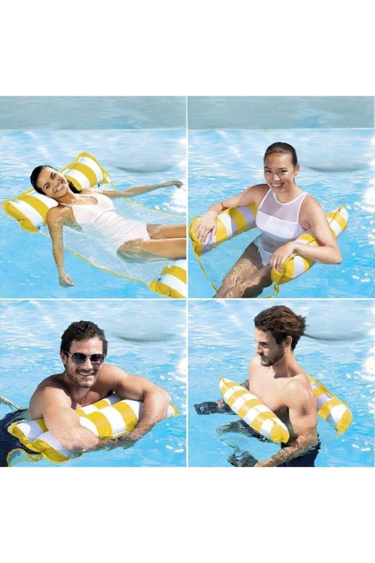 MayToys Hava Yastıklı Fileli Şişme Havuz Koltuğu 4'ü 1 Arada Deniz ve Havuz Yatağı Sarı