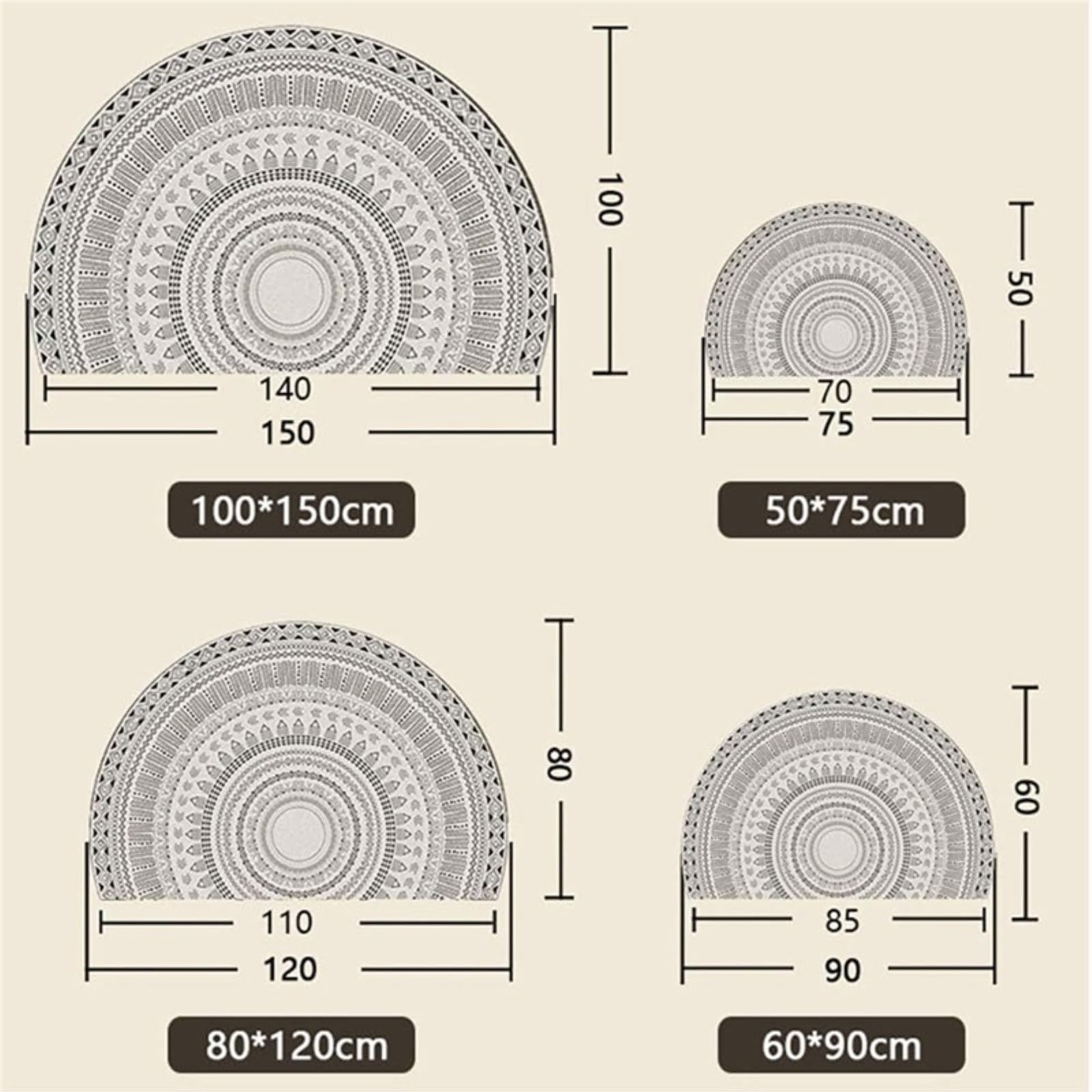 Fußmatte Fußabtreter Traditionelle Fußmatte Im Boho-Persischen Stil, Halbkreisförmige Retro-Schlafzimmer-Eingangstür Teppich für Eingang(M,50x75cm(20x30))