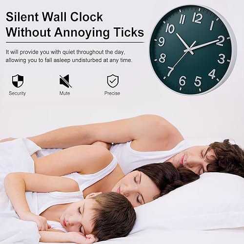 Miniatura 5 de HZDHCLH Reloj de pared verde con pilas, 12 pulgadas, silencioso, sin tictac, moderno, para sala de estar, dormitorio, cocina, oficina, decoración de