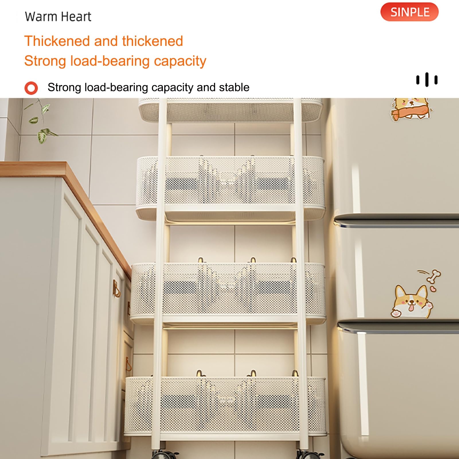 4-stöckiger hoher schmaler Aufbewahrungsschrank mit beweglichen Rädern, ausziehbarer Heim-Organizer, mobiles Regal, ausziehbar, ideal für Badezimmer, Küche, Wäsche, Aufbewahrung, Organisation