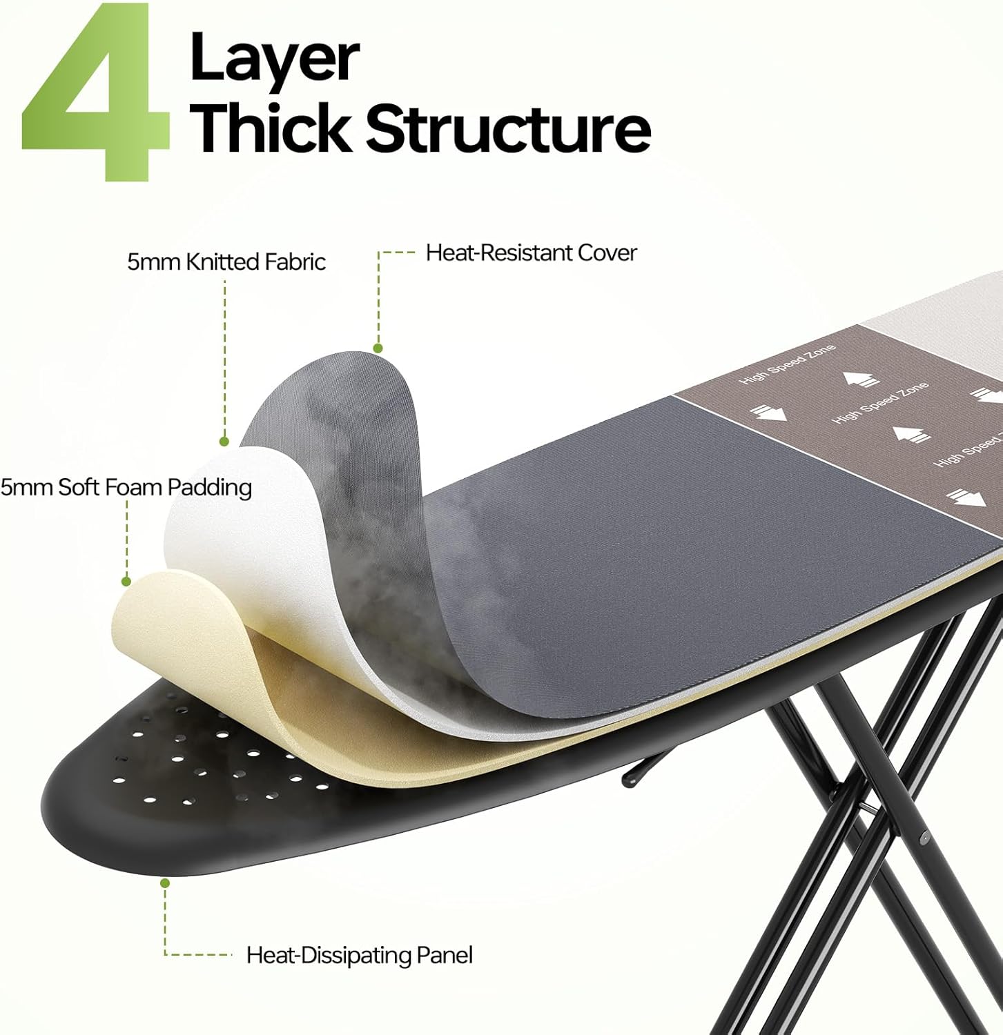 Foldable Ironing Board Standard Size, Iron Board Table Stand Foldable, Space-Saving Iron and Ironing Boards Set, Folding Ironing Boards Full Size with High Speed Zone and Hanging Hook 13”x43” Gray