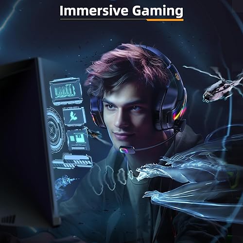 Miniatura 7 de Auriculares para juegos para PS5, PS4, PC, auriculares estéreo con sonido envolvente para juegos con micrófono de cancelación de ruido, auriculares