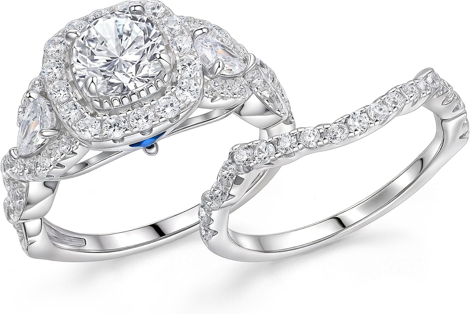 Newshe Jewellery Cubic Zirconia Engagement Wedding Ring Set For Women Sterling Silver Blue Sahhpire Bridal Round Pear White Size