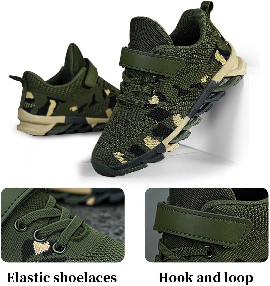 Big Kids Camo Sneakers Lightweight Breathable Mesh Athletic Shoes for Boys & Girls, Non-Slip Rubber Sole for School, Playground Walking & Running