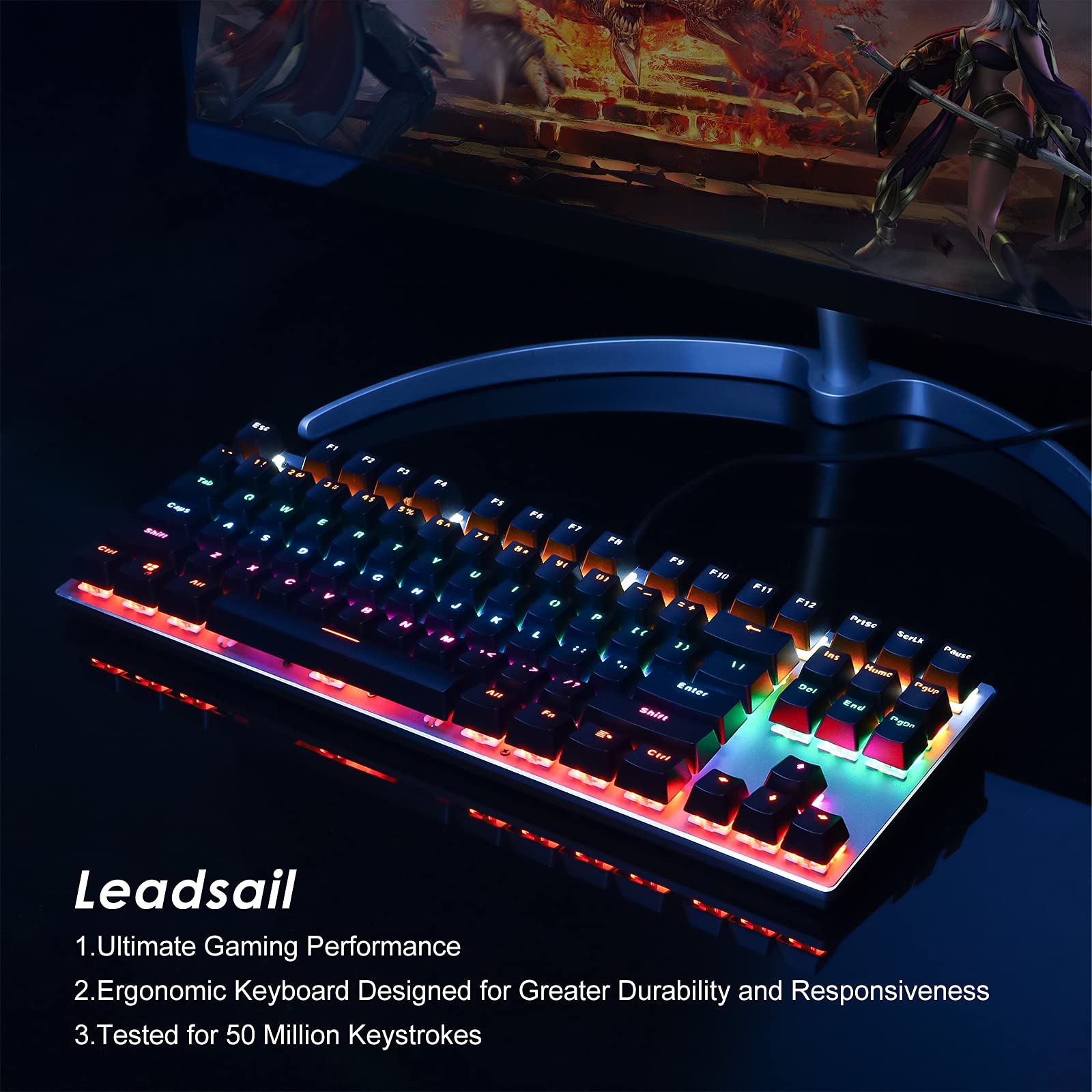 LeadsaiL Gaming Keyboard Compact Tenkeyless Mechanical Keyboard,RGB Rainbow LED Backlit Floating
