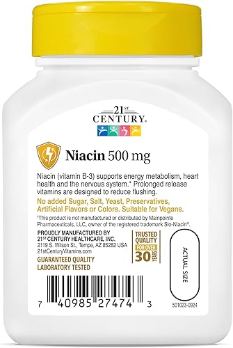 Vista 7 de 21st Century Niacina 500 mg comprimidos de liberación prolongada, 100 unidades (27474)